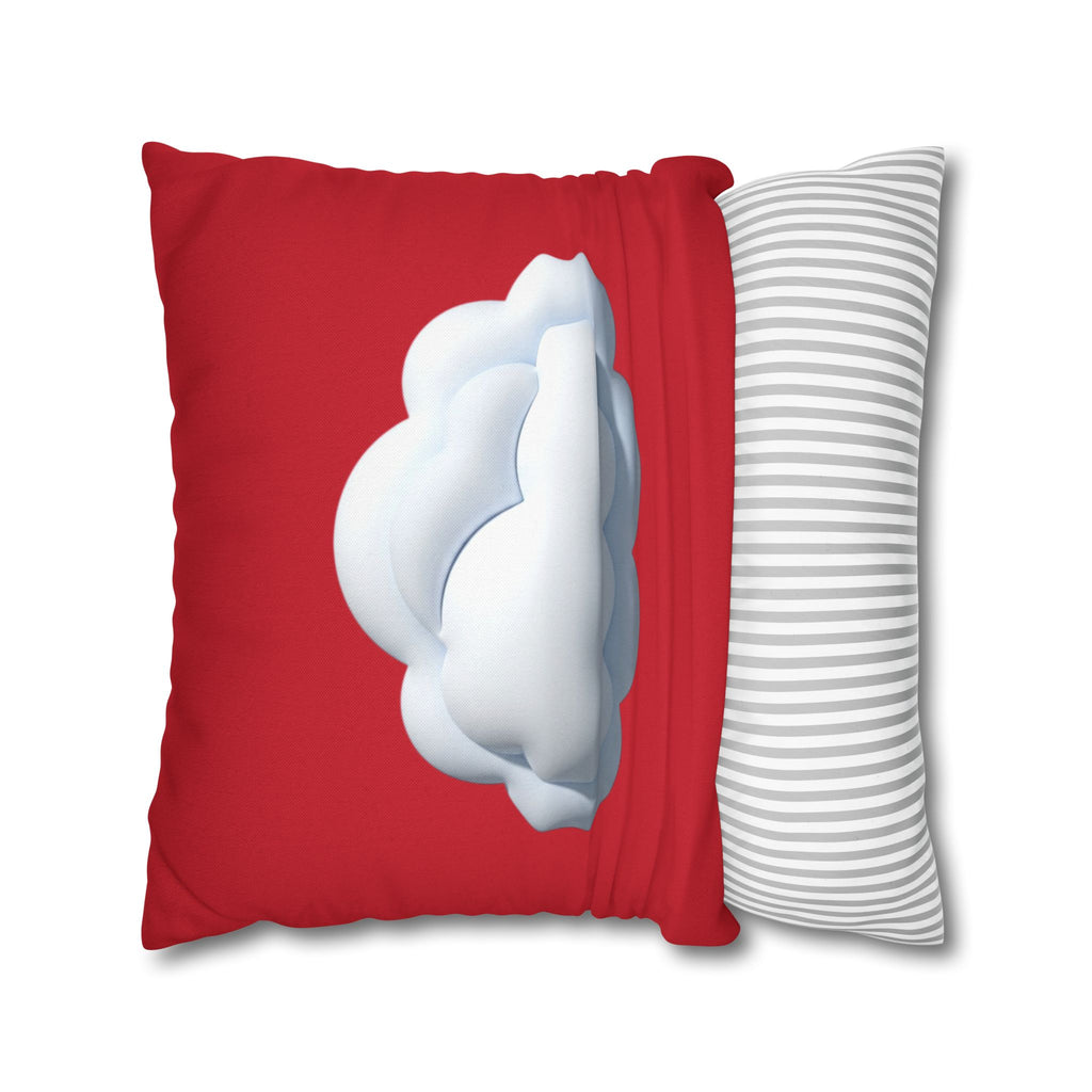 Cloud Graphic Dark Red Pillowcase — Cute White Cloud on Red Decorative Throw Pillow Cover