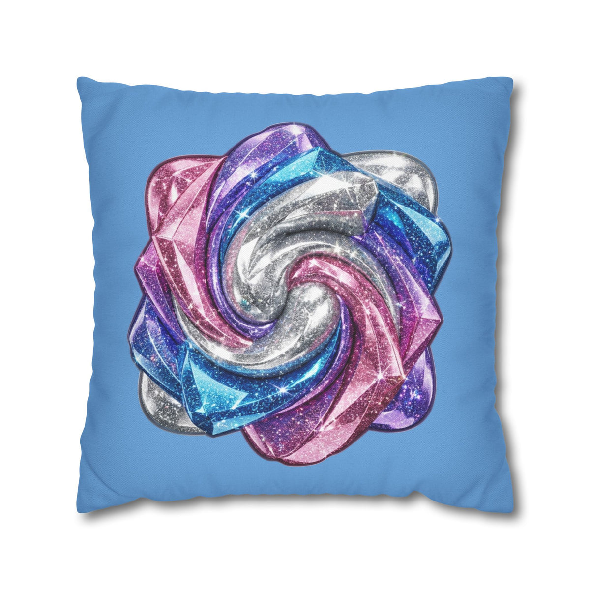 3D Glitter Design Light Blue Spun Polyester Square Pillowcase
