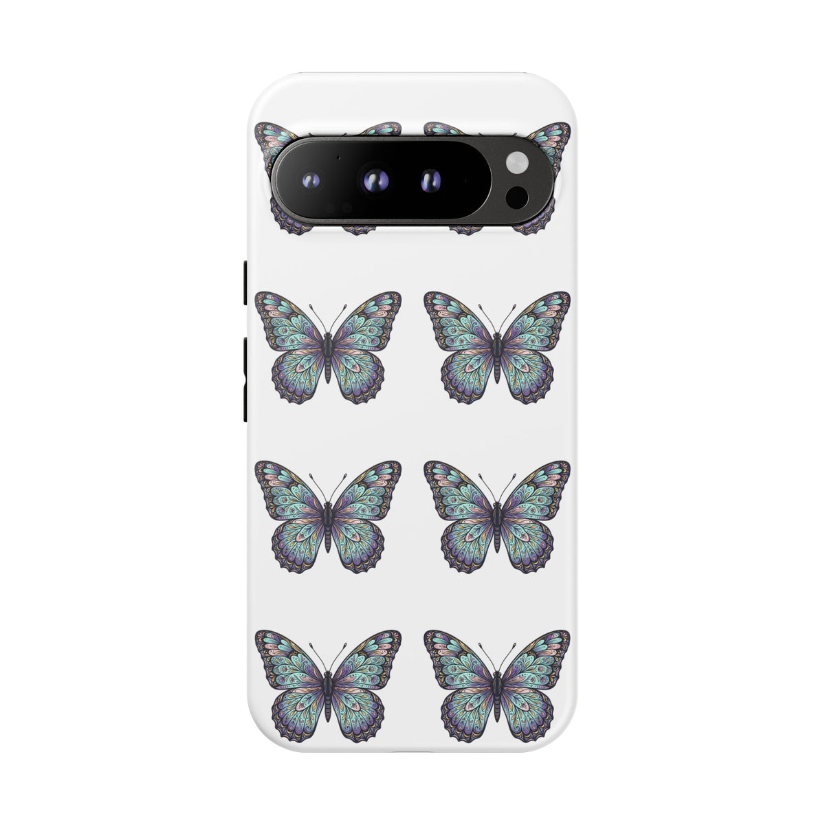 Butterfly Pattern Tough Phone Case — Vintage Teal Floral Protective Cover