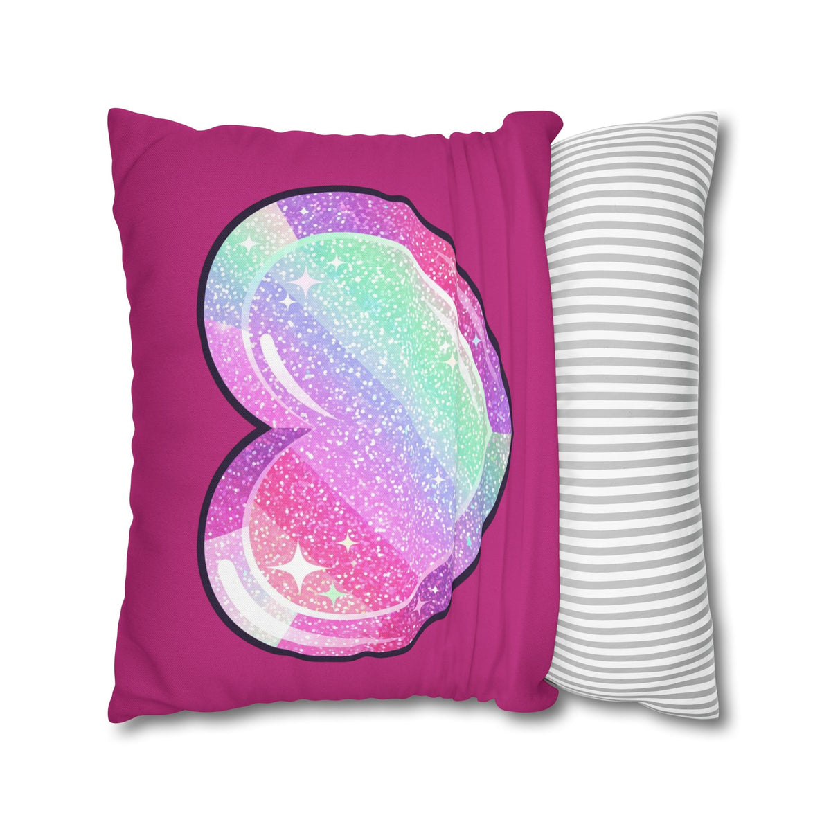 Pastel Glitter Heart Pillowcase Spun Polyester Square Pillowcase- Magenta