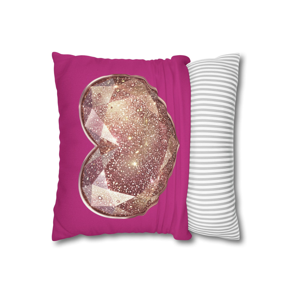 Sparkling Rose Gold Heart Throw Pillowcase- Magenta