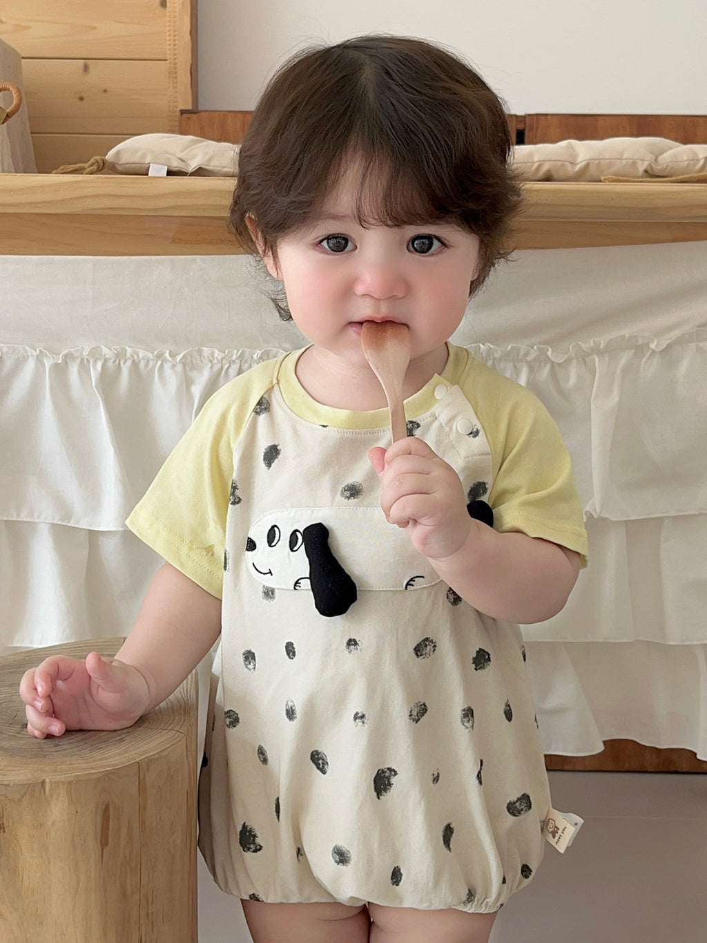 Shoulder Sleeve Short Sleeve Bodysuit Outfit Boy Dog Polka Dot Summer Crawling Suit