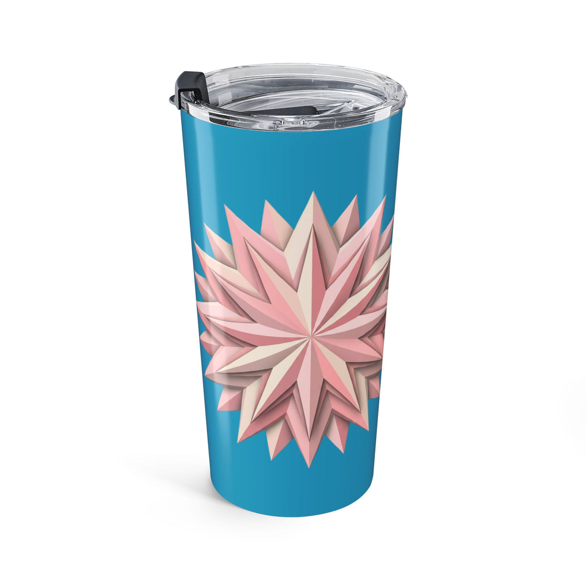 20oz Floral Star Tumbler — Pink Geometric Flower on Teal Travel Cup- Turquoise