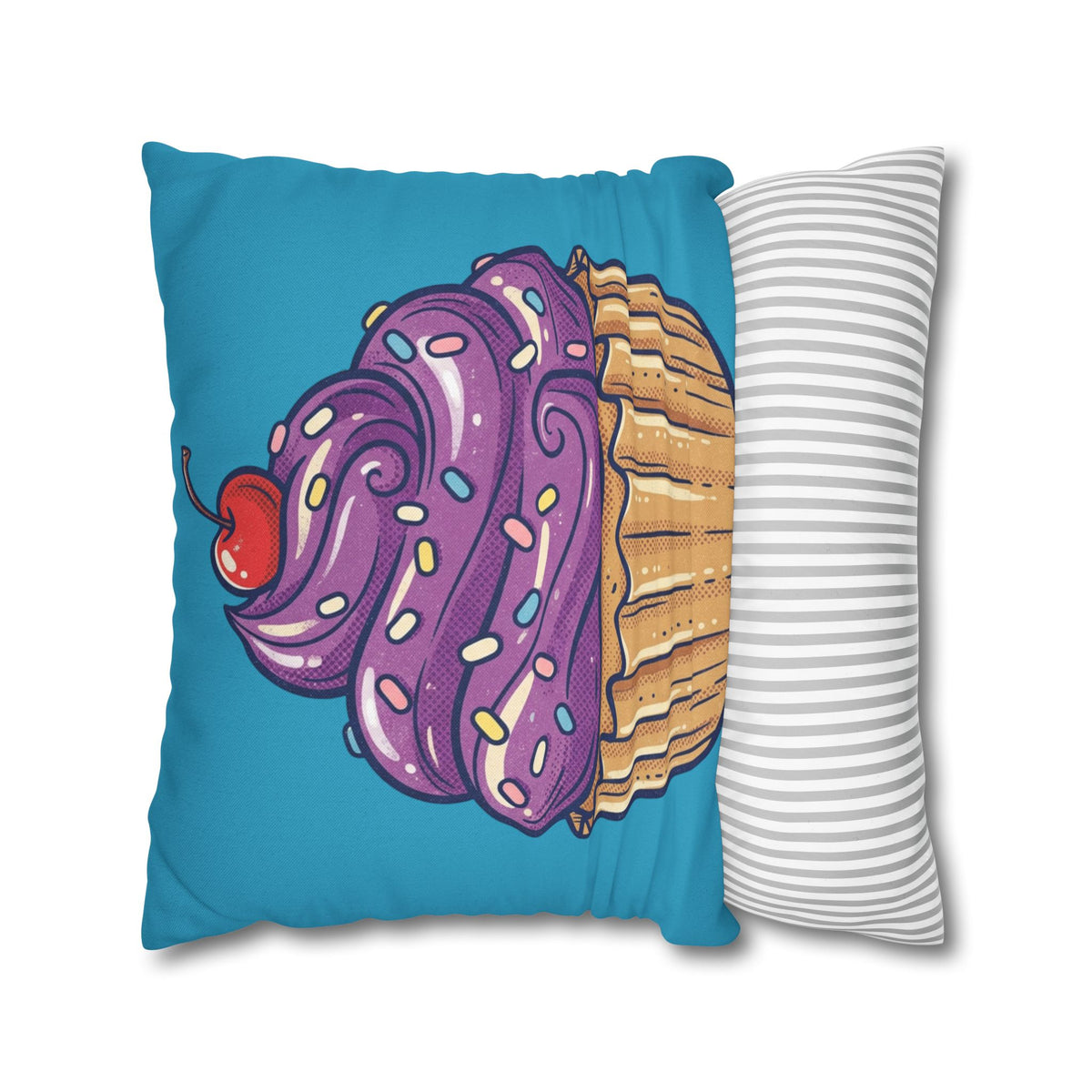 Cupcake Pillowcase — Cute Purple Frosting Decorative Throw Pillow- Turquoise