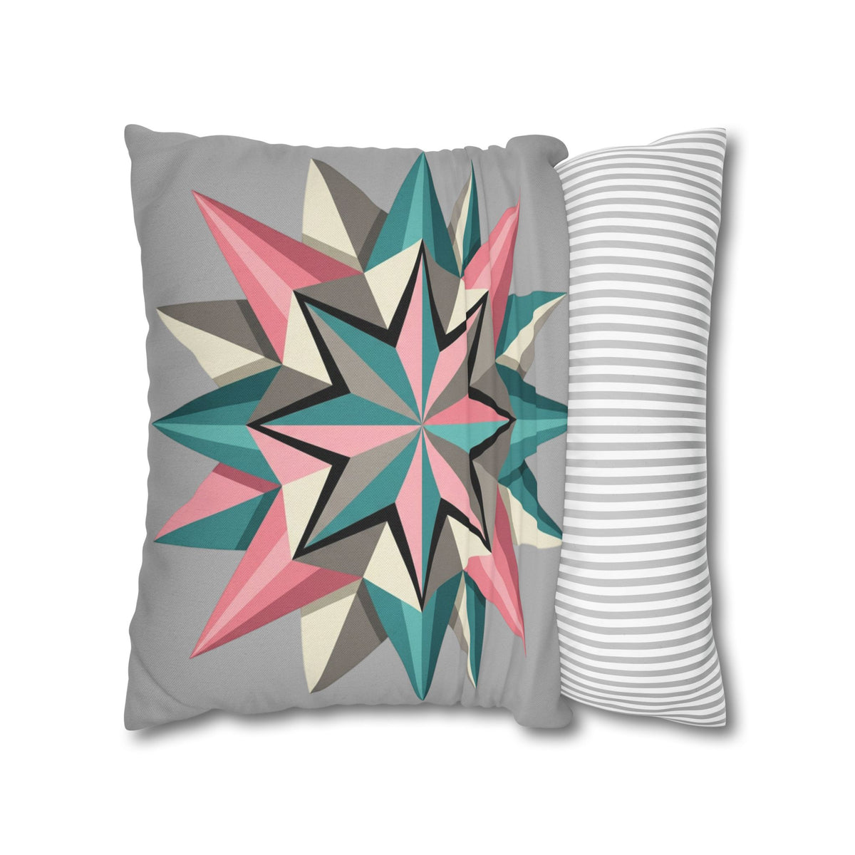 Geometric Starburst Throw Pillowcase — Pink Teal Modern Accent