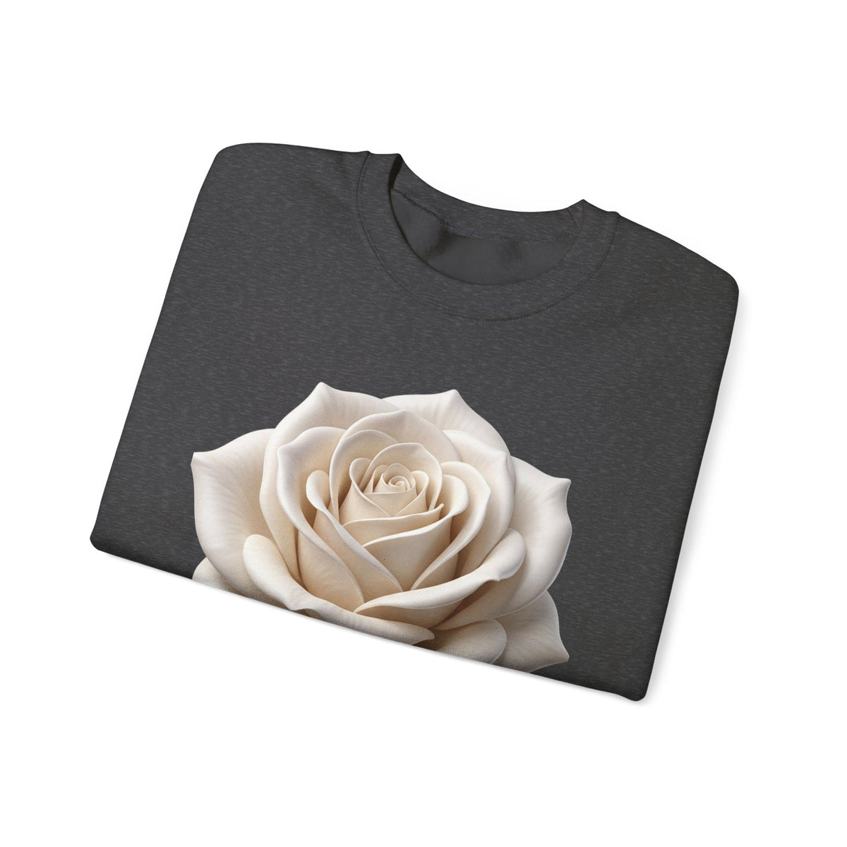 White Rose Crewneck Sweatshirt — Elegant Botanical Floral Pullover