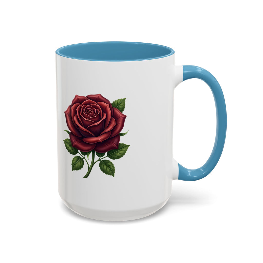Red Rose Accent Coffee Mug — Floral Ceramic Coffee Cup (11/15oz)