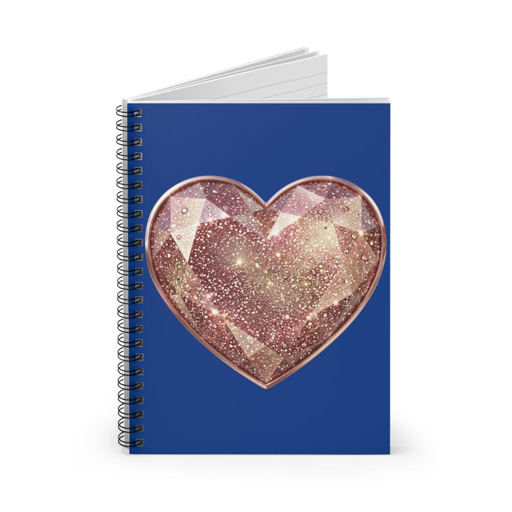 Glitter Gem Heart Spiral Notebook – Ruled Journal for Notes & Gifts- Navy
