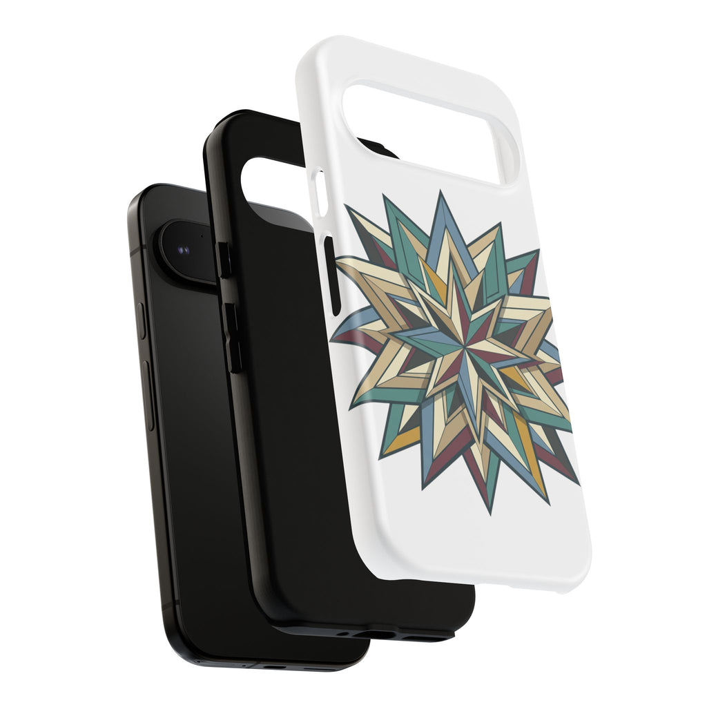 Geometric Star Phone Case — Teal & Earthtone Mandala Design