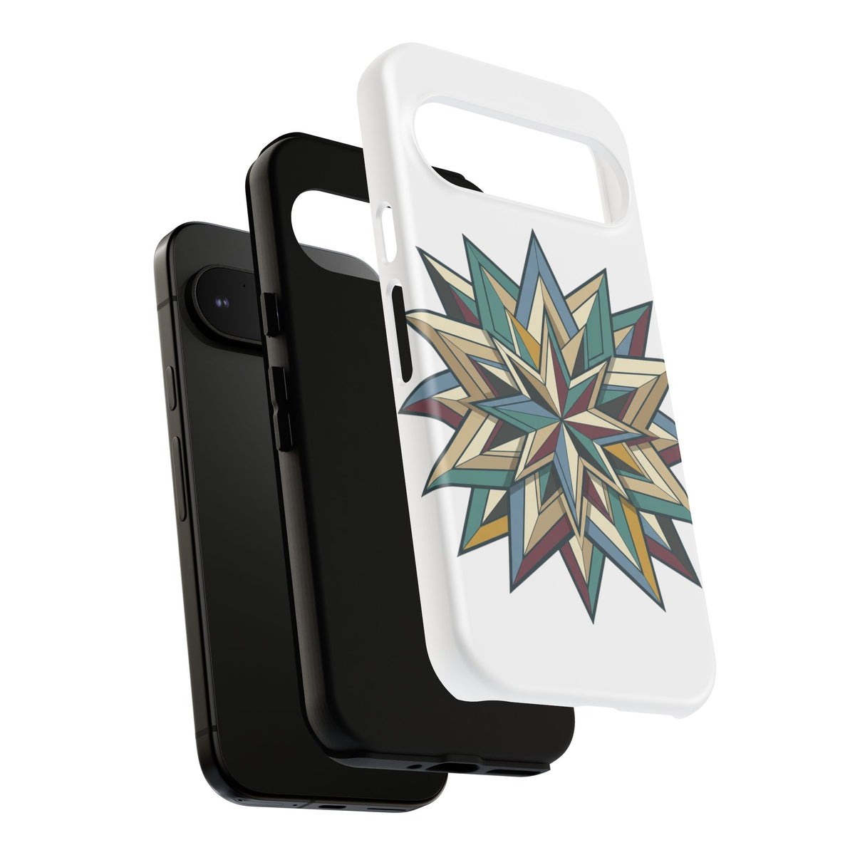 Geometric Star Phone Case — Teal & Earthtone Mandala Design
