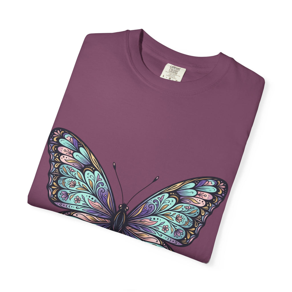 Butterfly Art T‑Shirt — Blue Purple Ornamental Butterfly Graphic Tee