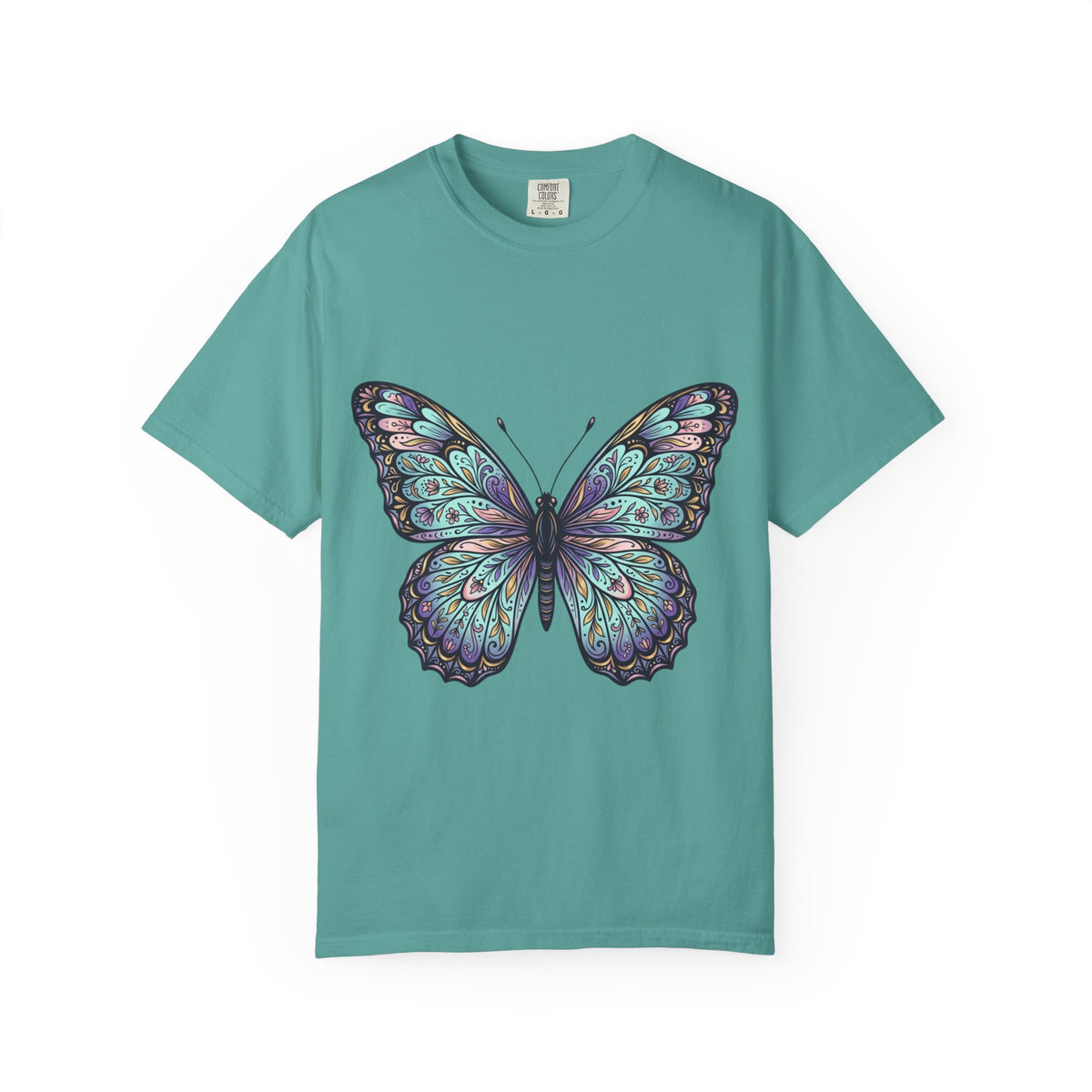 Butterfly Art T‑Shirt — Blue Purple Ornamental Butterfly Graphic Tee