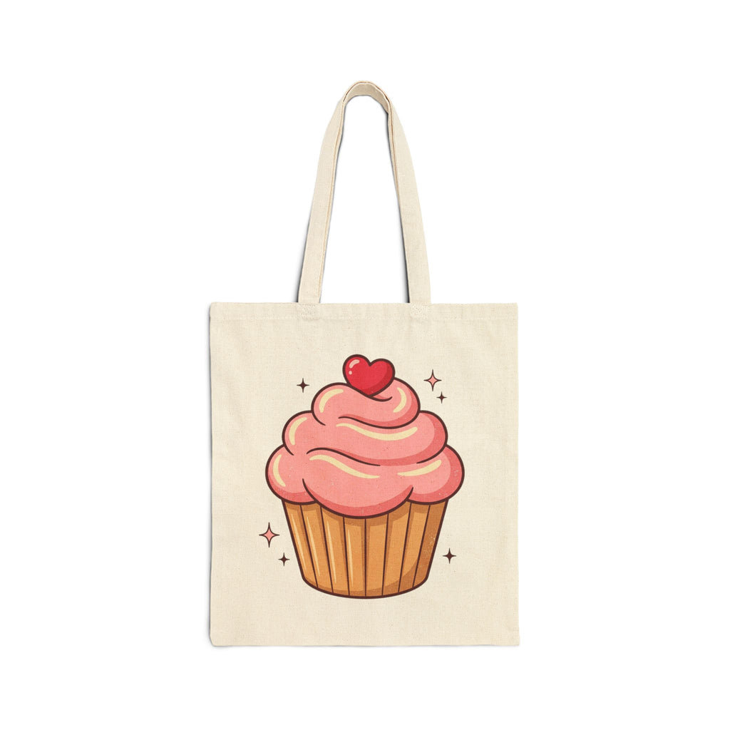 Cupcake Tote Bag — Cute Pink Heart Cupcake Canvas Tote for Baking Lovers