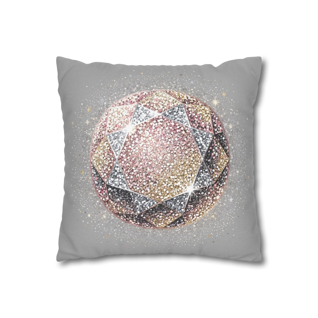 Glittery Light Grey Spun Polyester Square Pillowcase