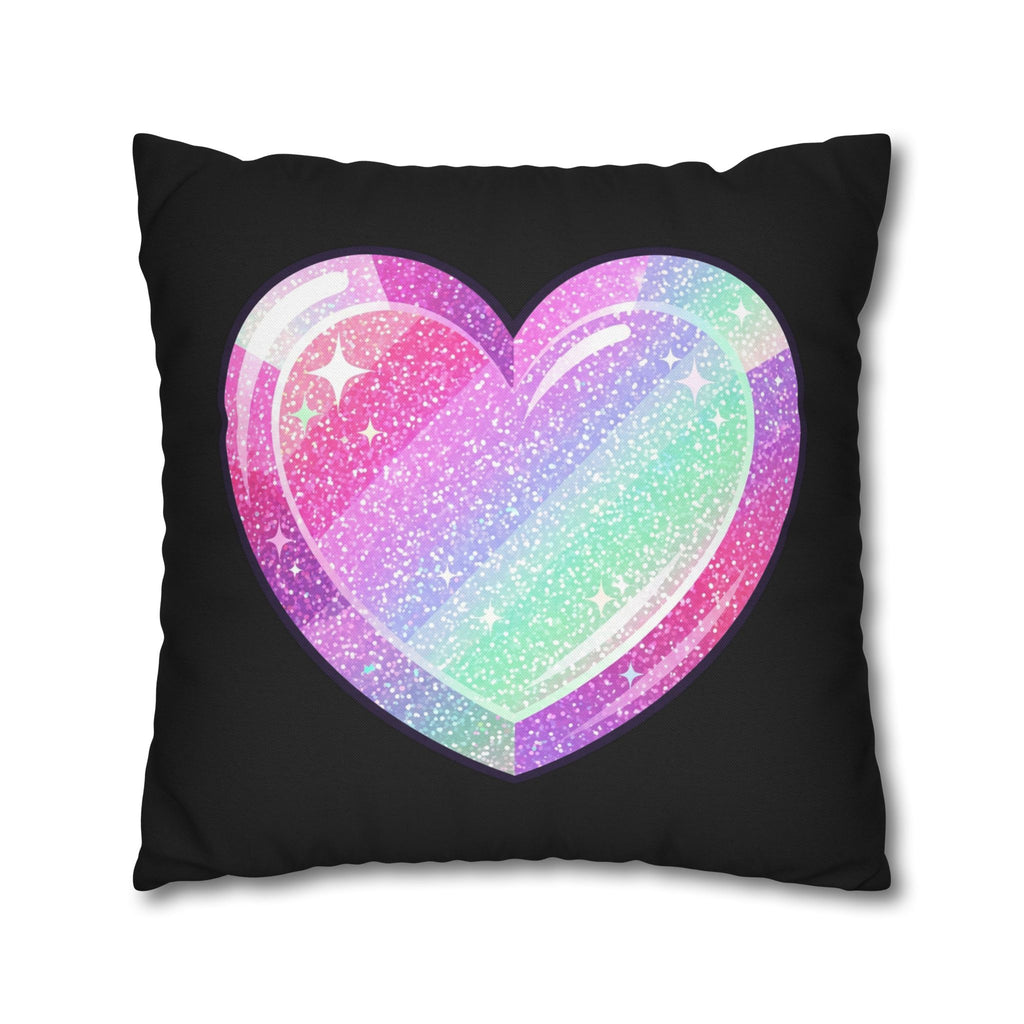 Pastel Glitter Heart Pillowcase Spun Polyester Square Pillowcase- Black