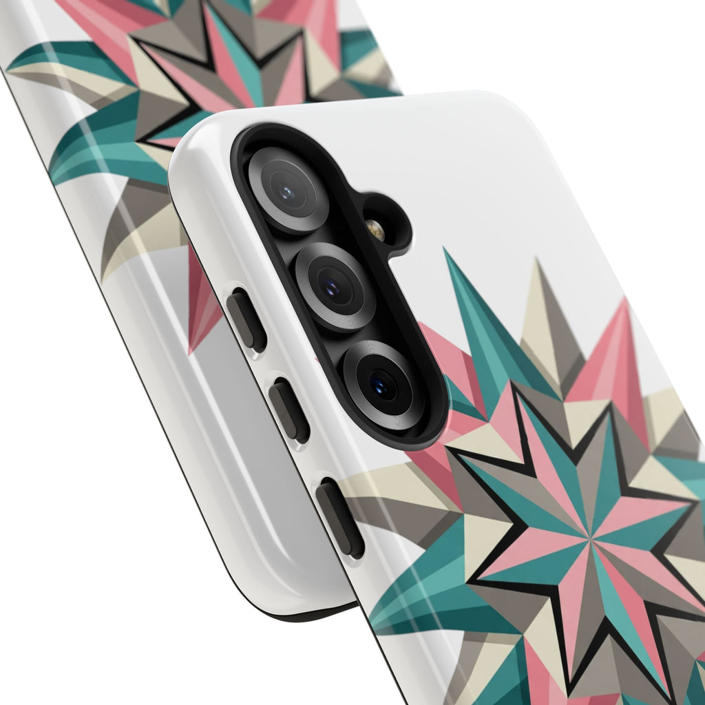 Geometric Star Tough Phone Case – Pink Teal Compass Design
