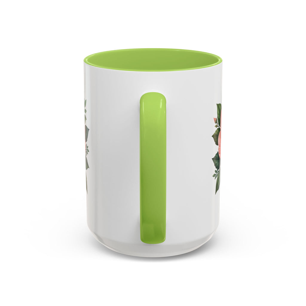 Floral Peony Accent Coffee Mug — Pink Rose Bloom Ceramic Cup