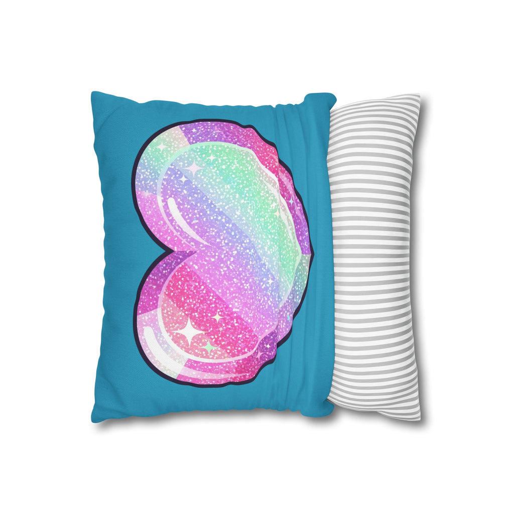 Pastel Glitter Heart Pillowcase Spun Polyester Square Pillowcase- Turquoise