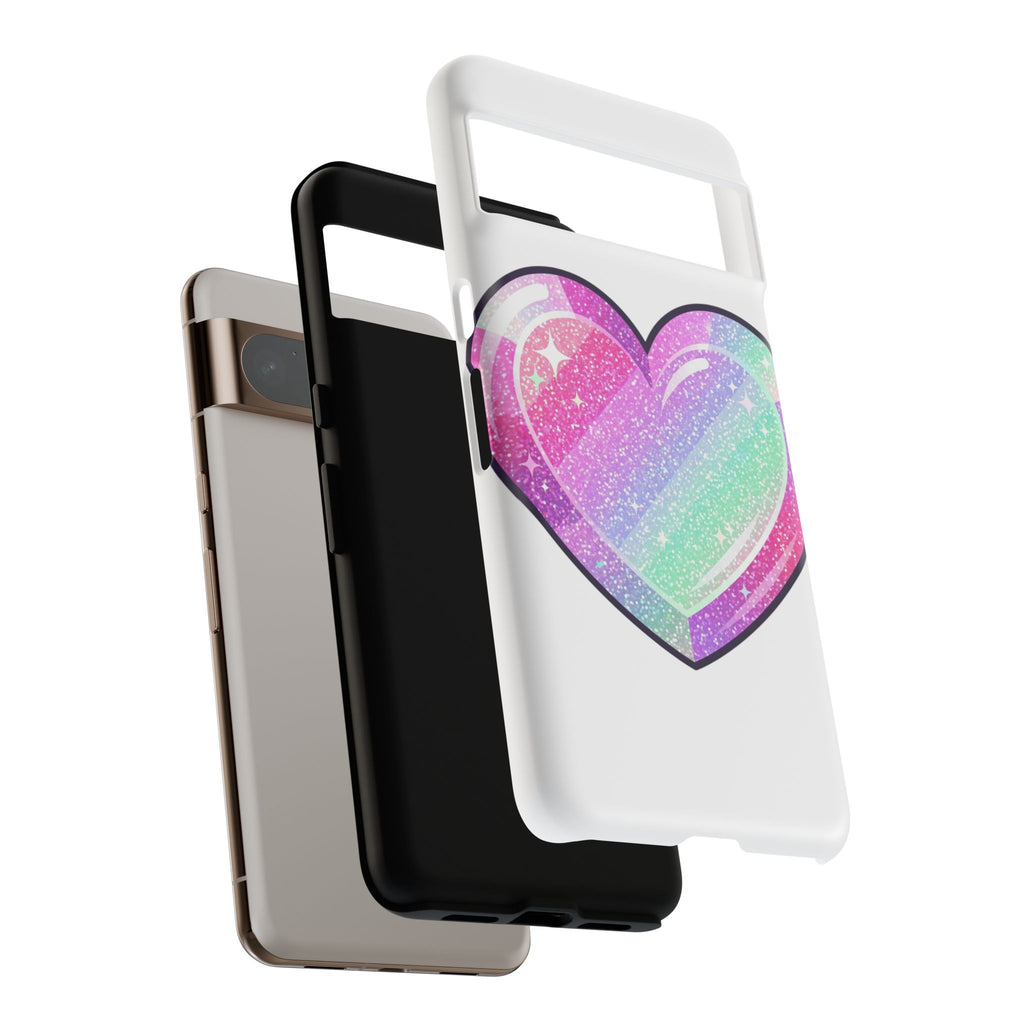 Pastel Glitter Heart Tough Phone Case — Cute Protective Phone Cover