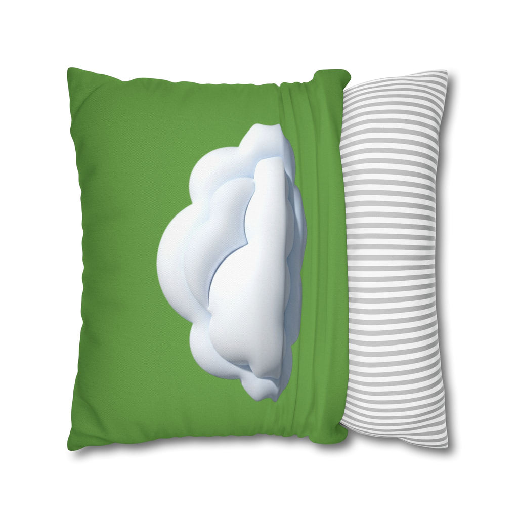 Green Cloud Decorative Pillowcase — Soft White Cloud Accent Cushion Cover