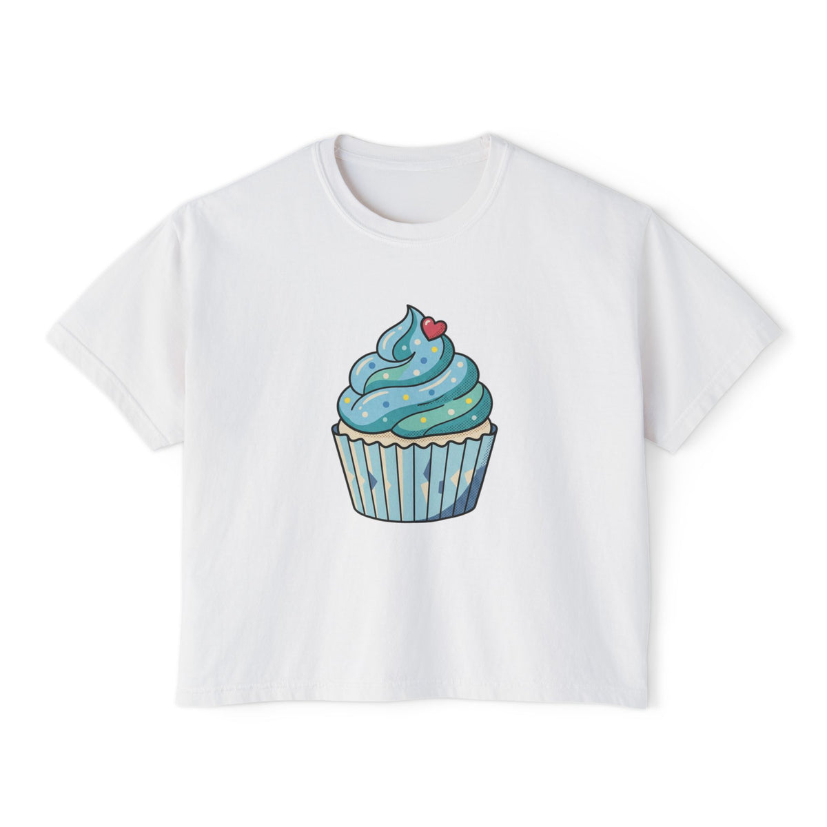 Cupcake Graphic Boxy Tee — Cute Blue Cupcake Women's Cropped T-Shirt