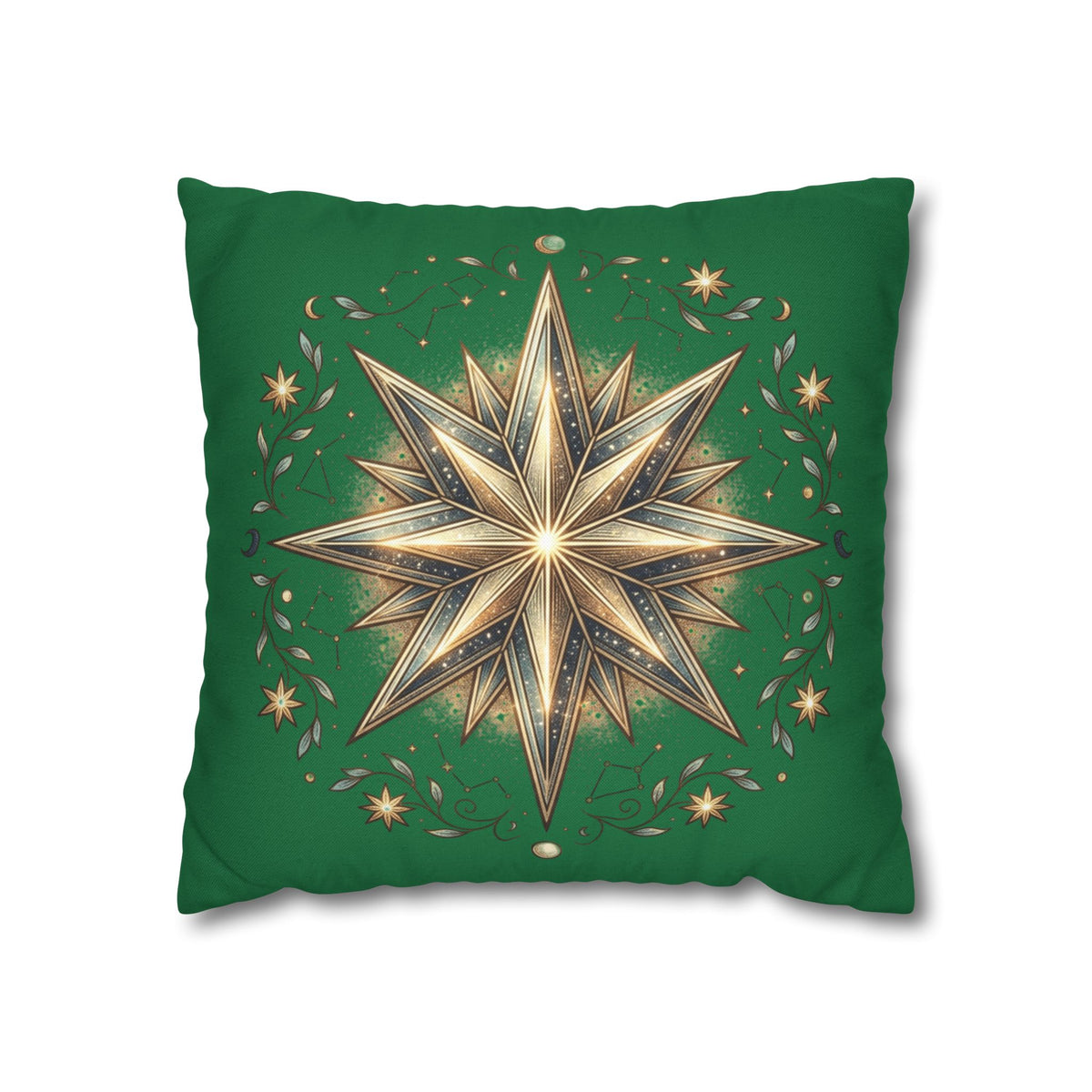 Start Print Dark Green Spun Polyester Square Pillowcase