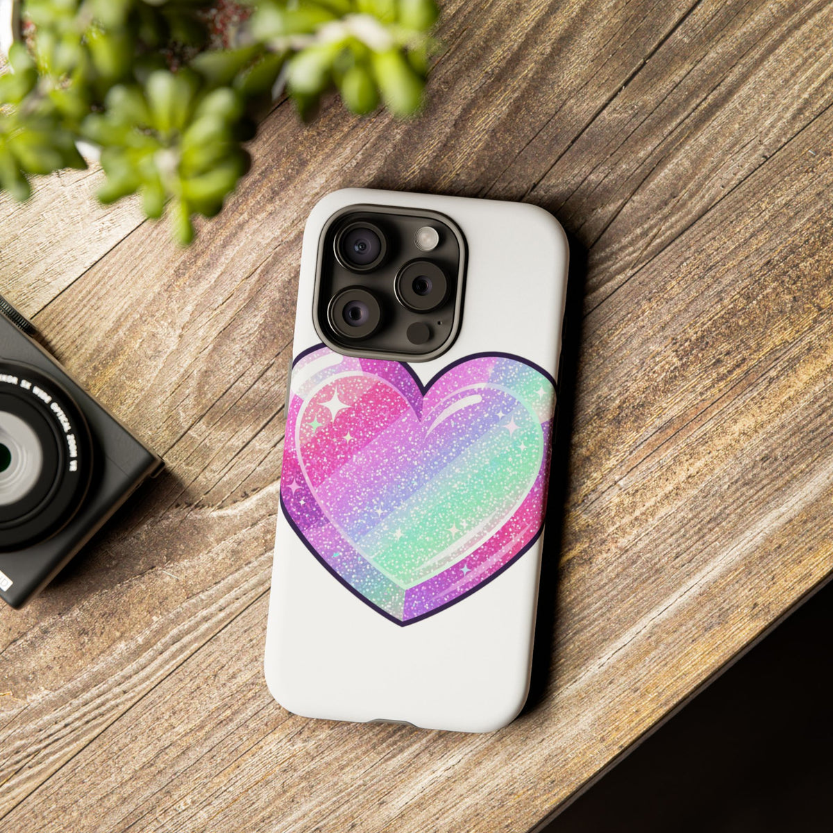 Pastel Glitter Heart Tough Phone Case — Cute Protective Phone Cover