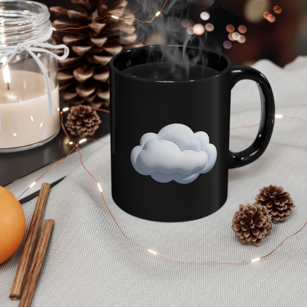 Cloud Icon Black Mug — Cute Minimal Cloud Coffee Cup (11oz/15oz)