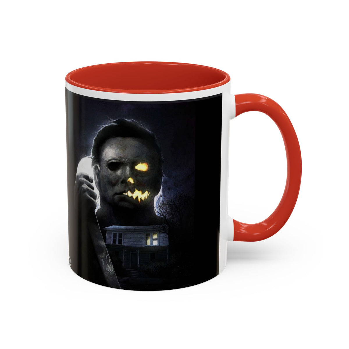 Halloween Michael Myers Accent Coffee Mug — Spooky Horror Movie Jack-O'-Lantern Face (11/15oz)