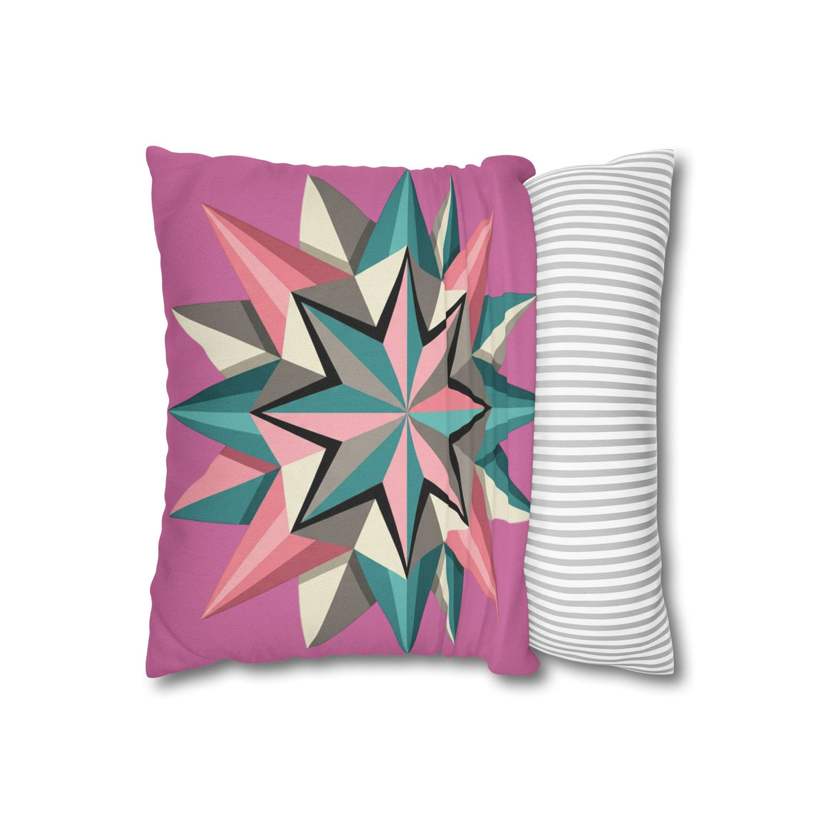 Pink Geometric Star Throw Pillowcase – Modern Kaleidoscope Accent