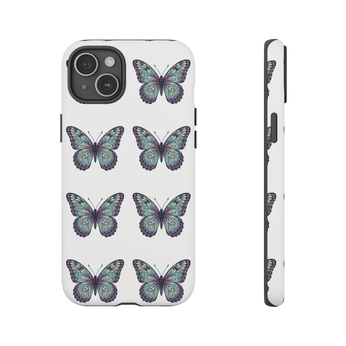 Butterfly Pattern Tough Phone Case — Vintage Teal Floral Protective Cover