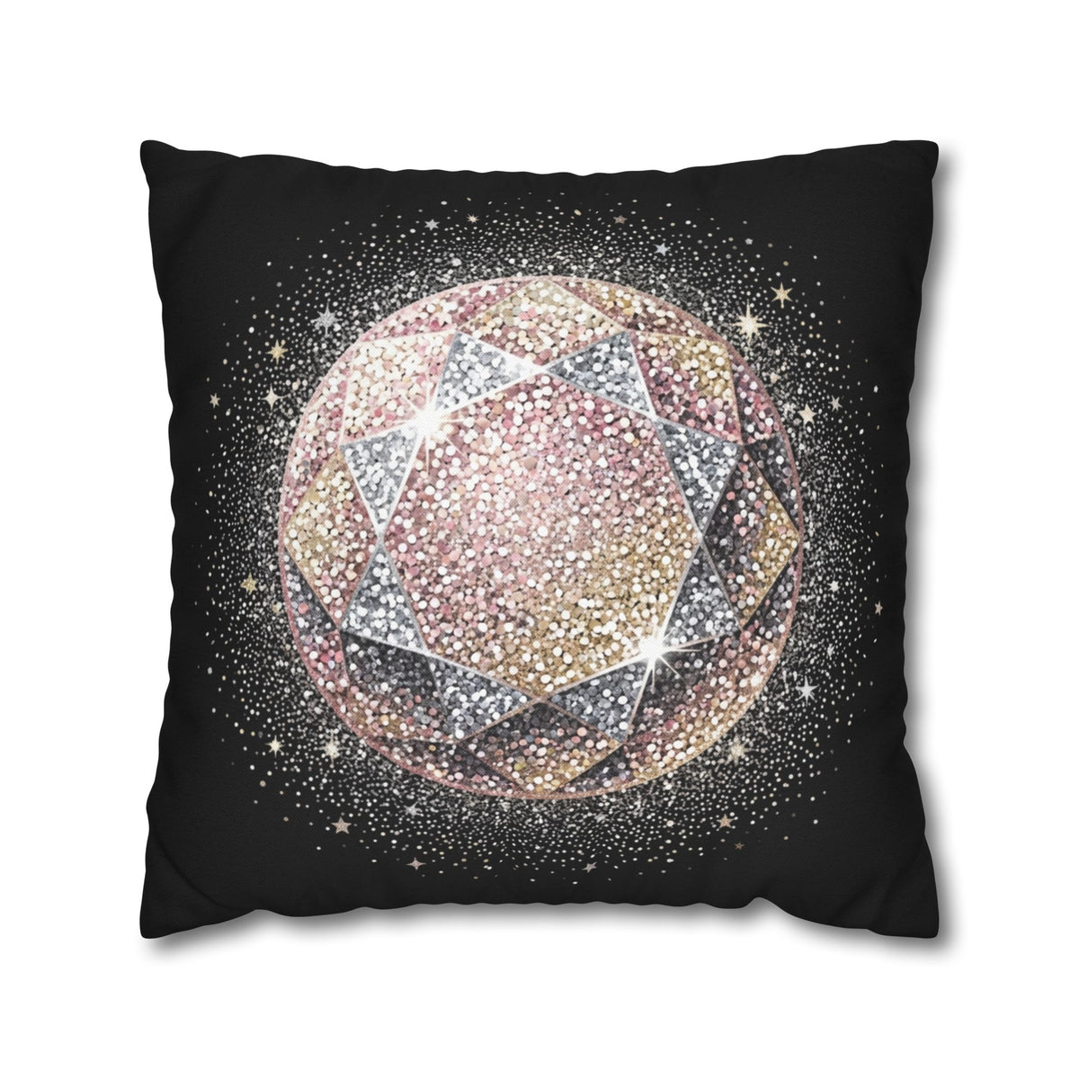 Glittery Black Spun Polyester Square Pillowcase
