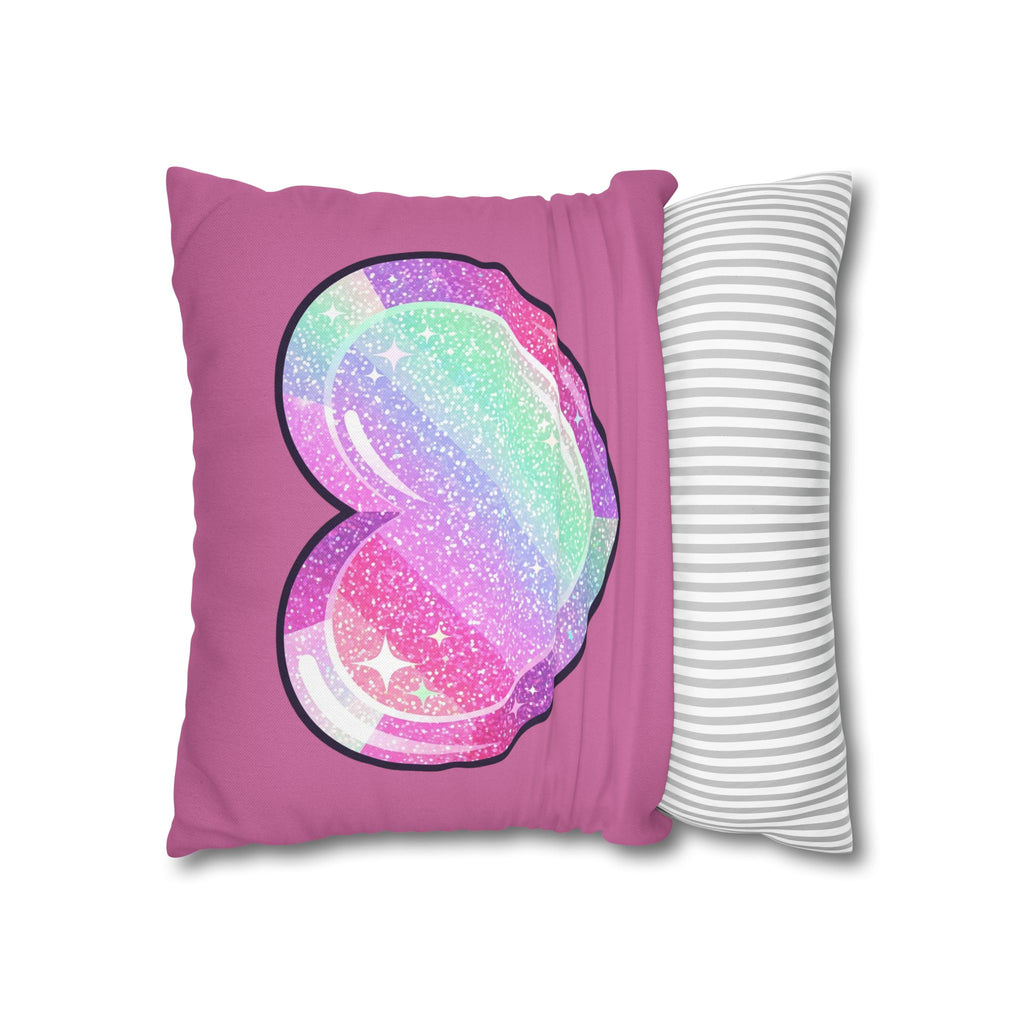 Pastel Glitter Heart Pillowcase Spun Polyester Square Pillowcase- Light Pink