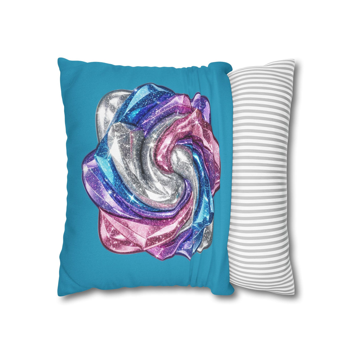 3D Glitter Design Turquoise Spun Polyester Square Pillowcase