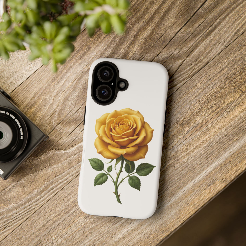 Yellow Rose Phone Case — Vintage Floral Tough Protective Cover