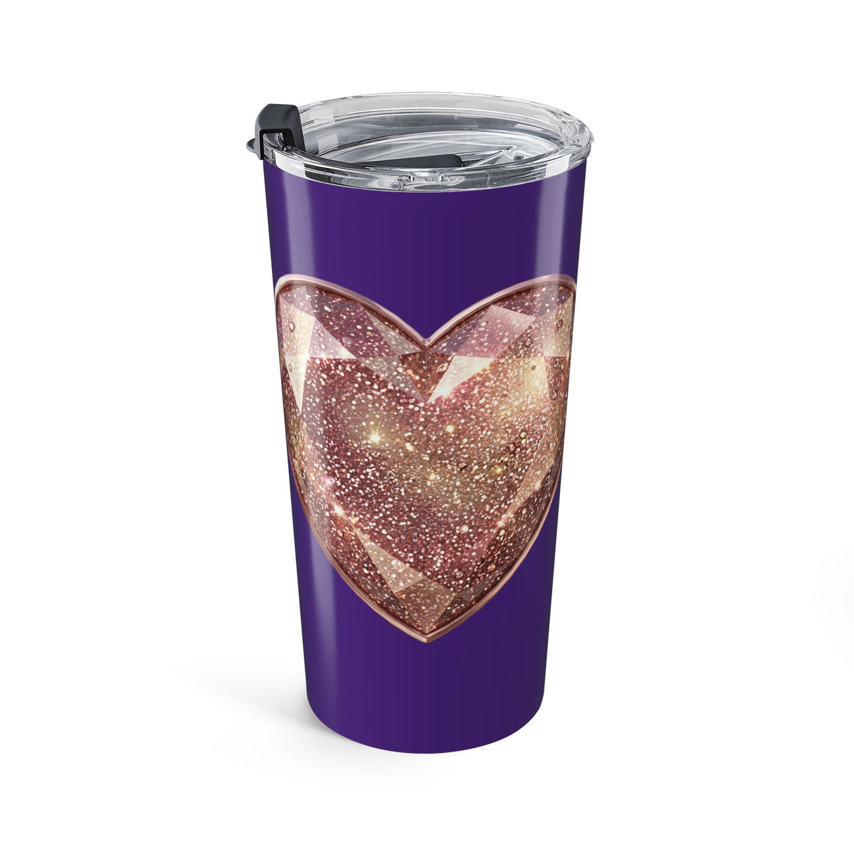 20oz Glitter Heart Tumbler – Dark Purple Sparkle Travel Cup