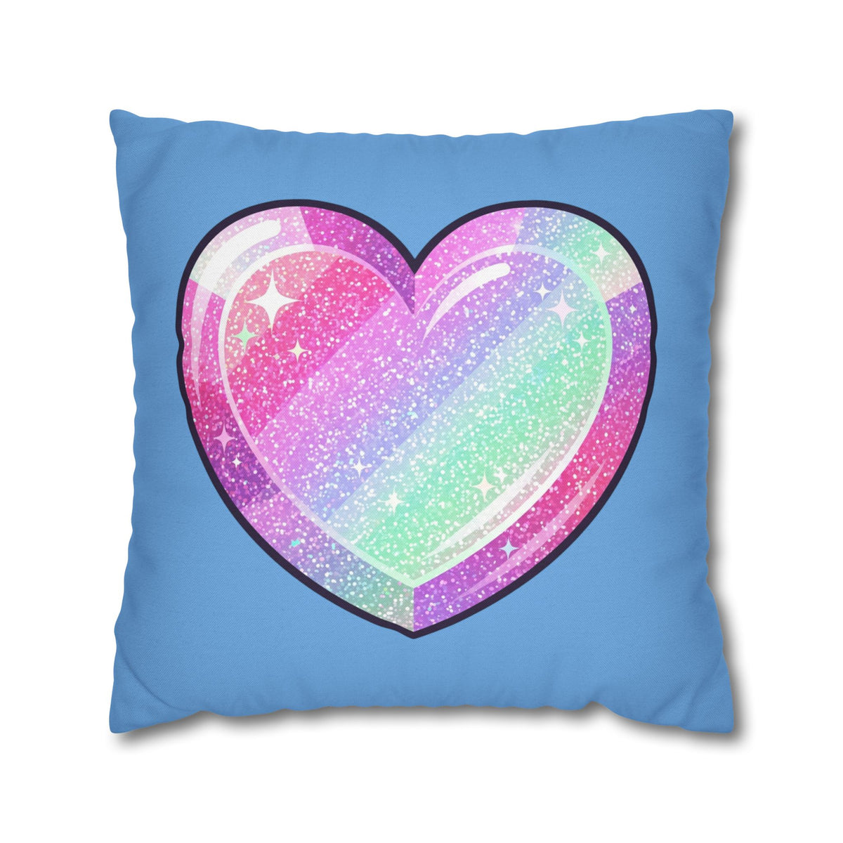 Pastel Glitter Heart Pillowcase Spun Polyester Square Pillowcase- Light Blue