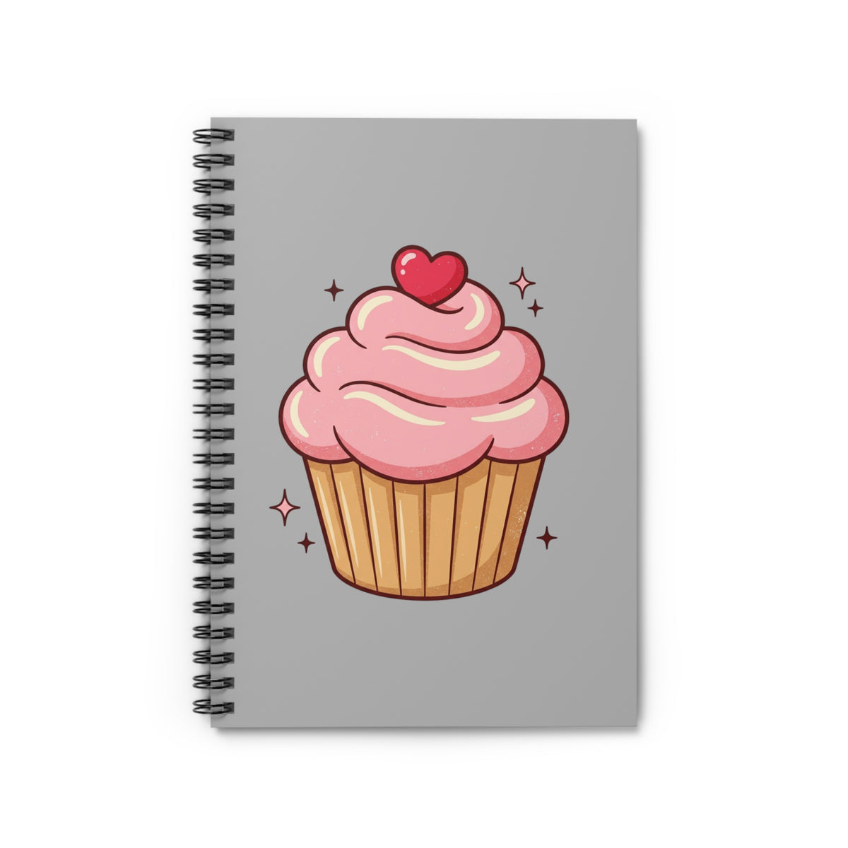 Pink Cupcake Spiral Notebook - Ruled Line- Light Grey