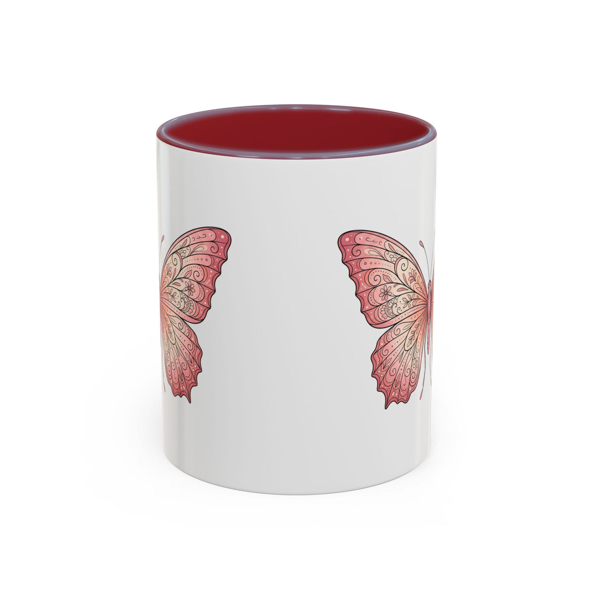Pink Watercolor Butterfly Accent Coffee Mug — Floral Boho Tea & Coffee Cup (11/15oz)