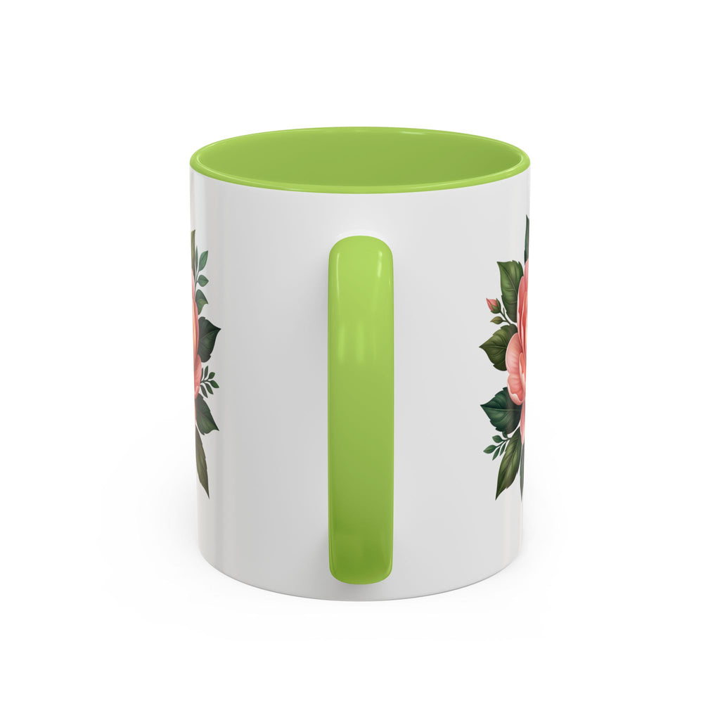 Floral Peony Accent Coffee Mug — Pink Rose Bloom Ceramic Cup