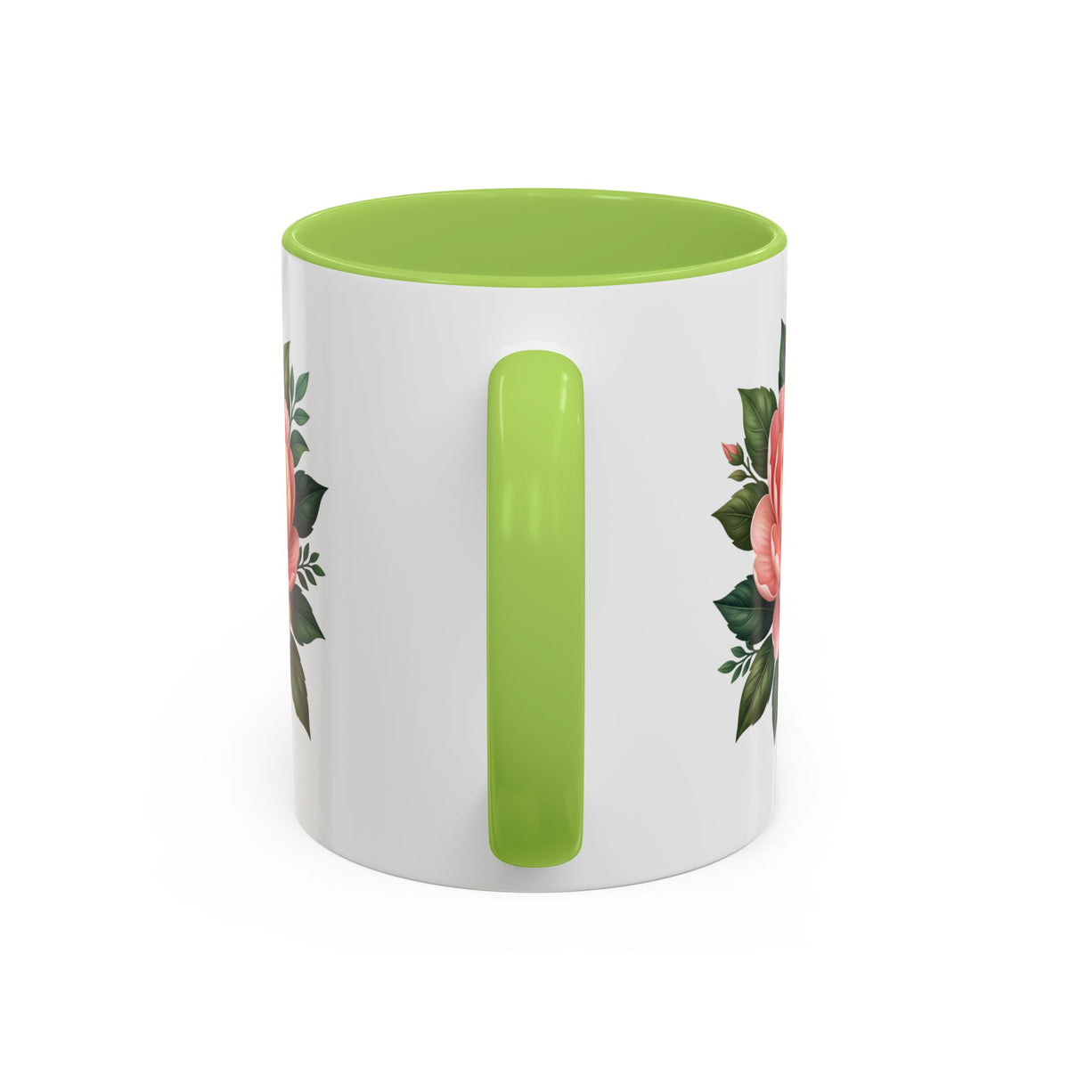 Floral Peony Accent Coffee Mug — Pink Rose Bloom Ceramic Cup