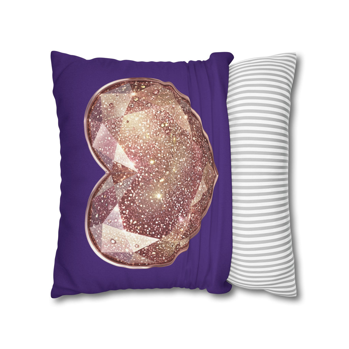 Sparkling Rose Gold Heart Pillowcase — Decorative Square Throw Pillow Cover- Dark Purple
