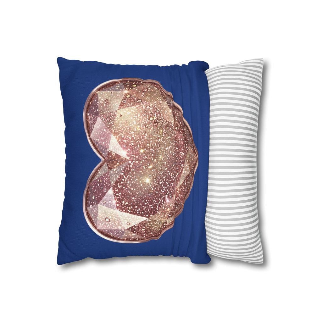 Galaxy Rose Gold Heart Pillowcase — Decorative Square Throw Pillow- Navy