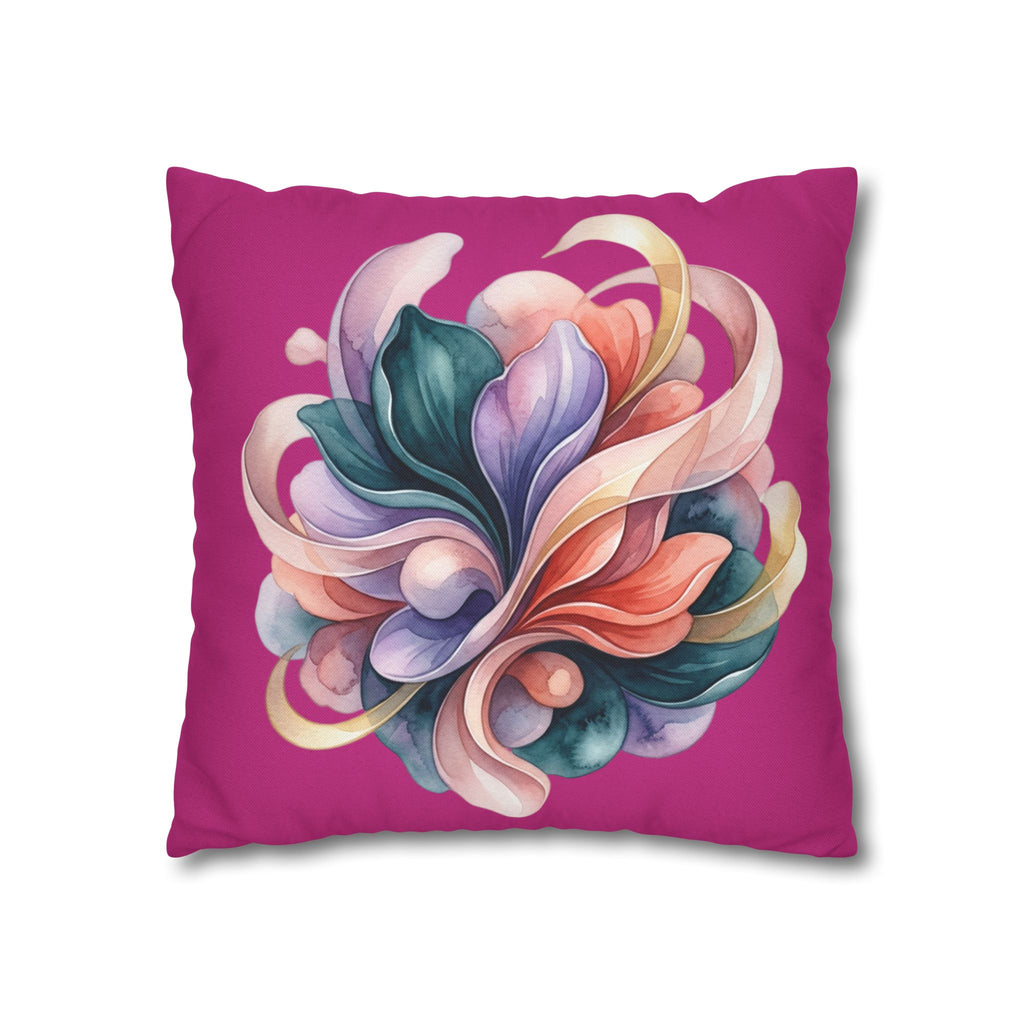 Floral Whirl Decorative Pillowcase — Pink Abstract Bloom Square Cushion Cover