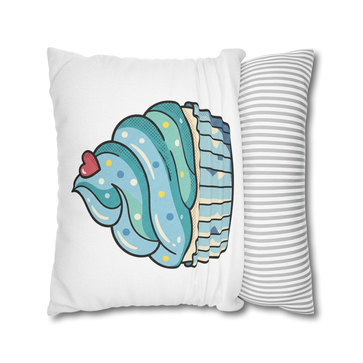 Cupcake Throw Pillowcase — Cute Blue Frosting Decorative Pillow Cover- White