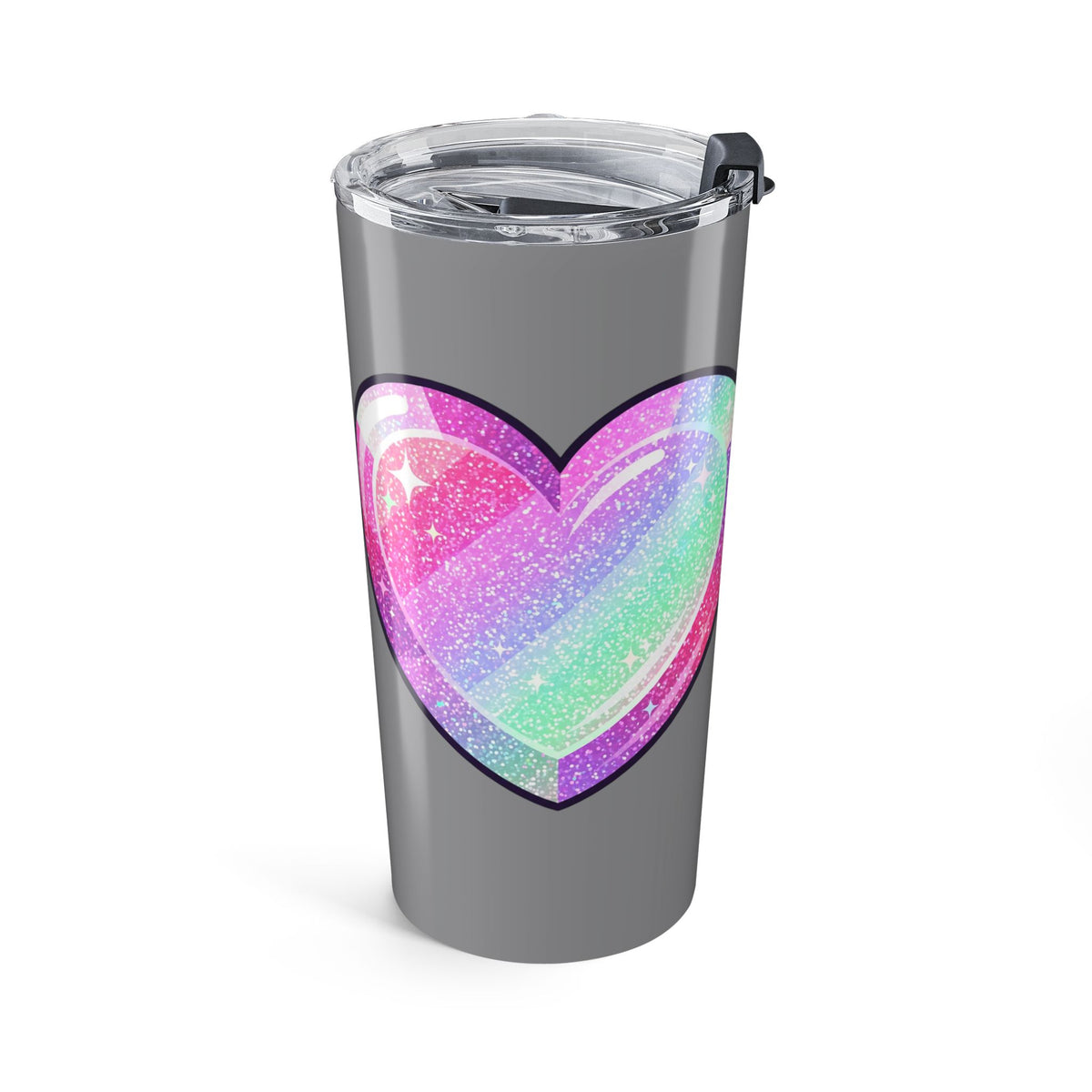 Pastel Glitter Heart Tumbler 20oz- Grey