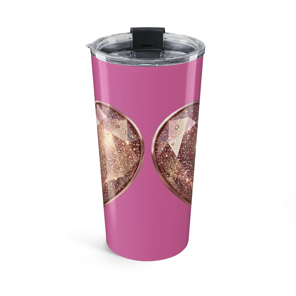 20oz Light Pink Heart Gem Tumbler — Sparkling Rose Gold Crystal Design