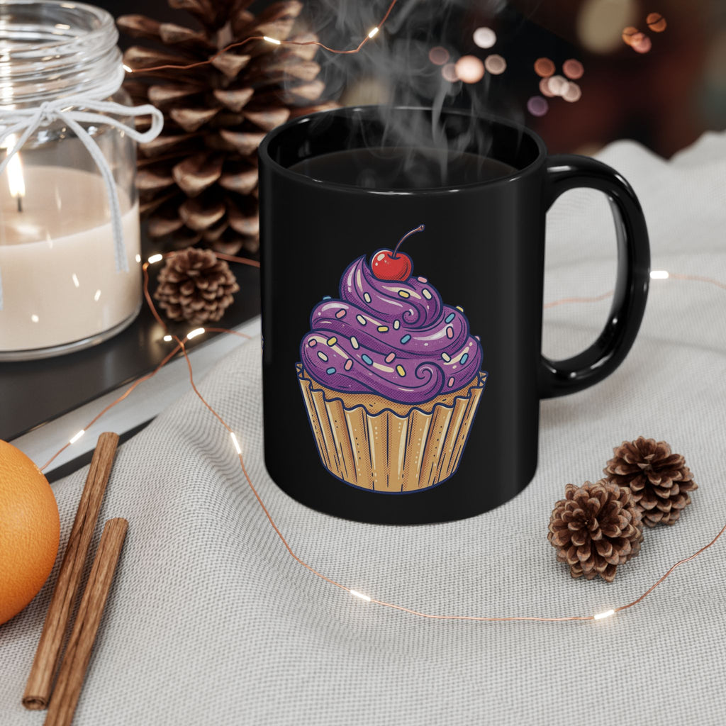 Purple Frosting Cupcake Black Mug (11oz, 15oz)