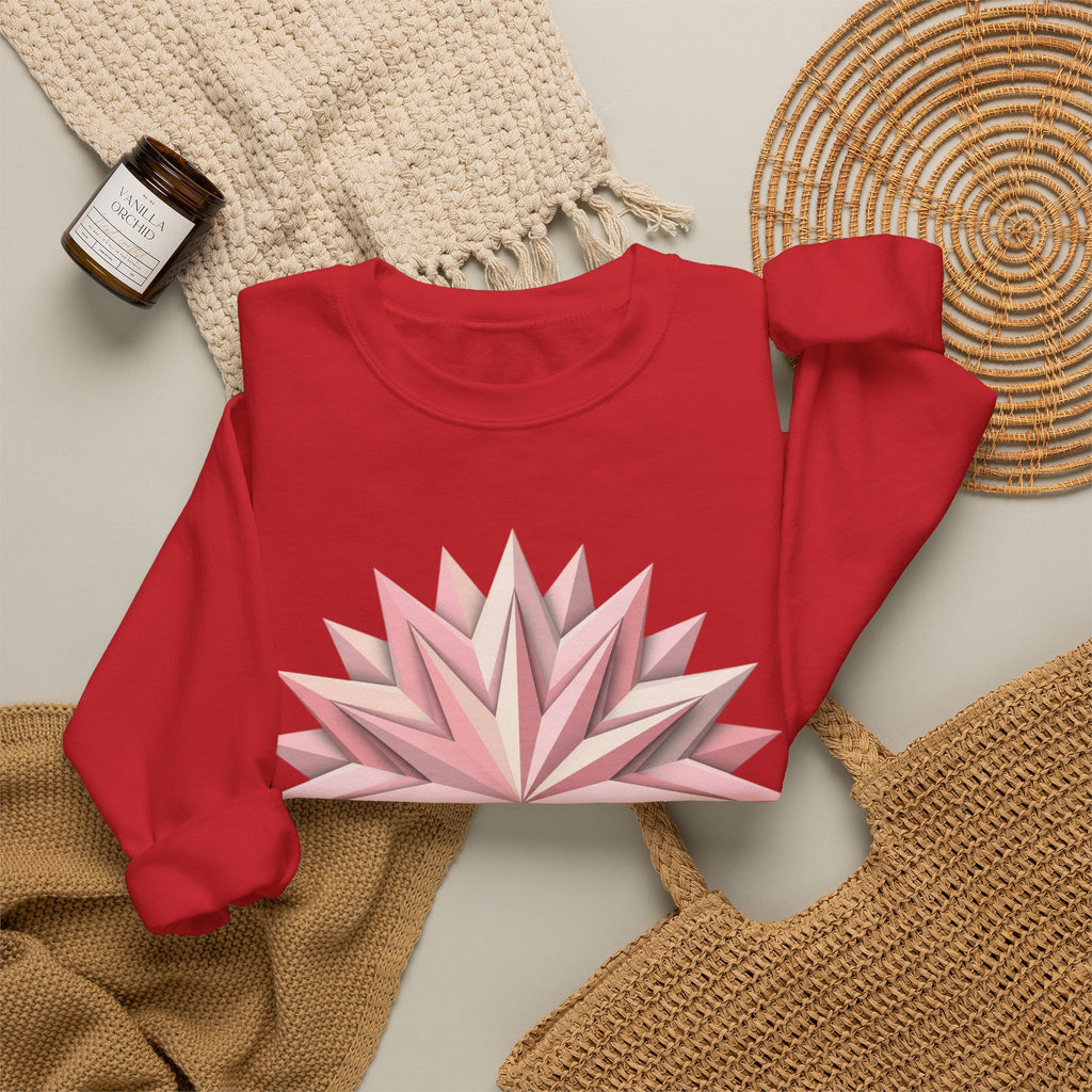 Starburst Polygon Crewneck Sweatshirt — Pink Geometric Floral Graphic
