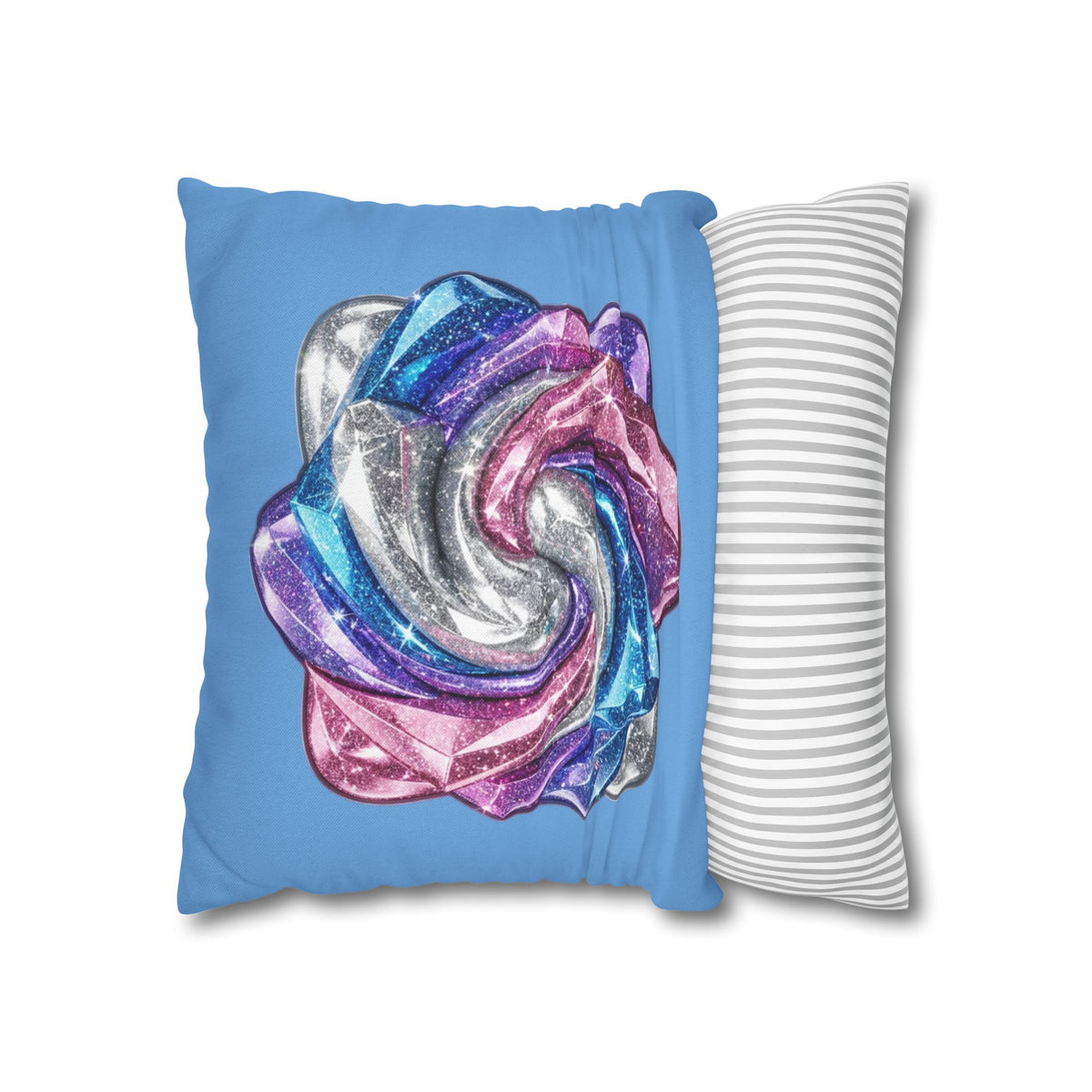 3D Glitter Design Light Blue Spun Polyester Square Pillowcase
